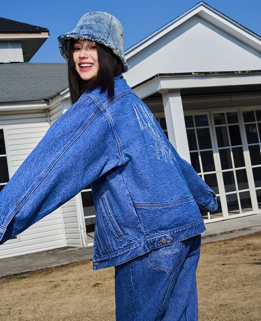 AFGK Three Angels Bright Line Embroidery Denim Jacket