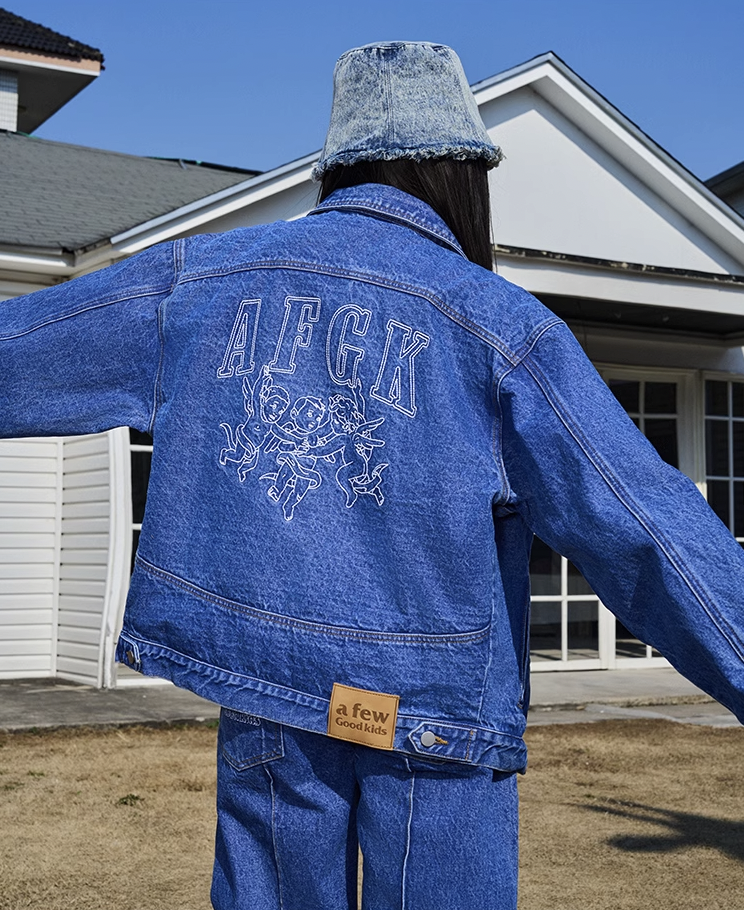 AFGK Three Angels Bright Line Embroidery Denim Jacket
