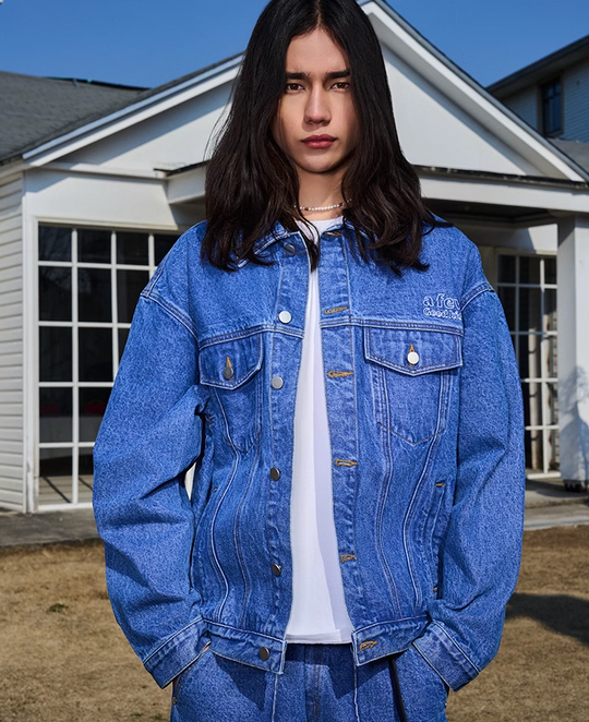 AFGK Three Angels Bright Line Embroidery Denim Jacket