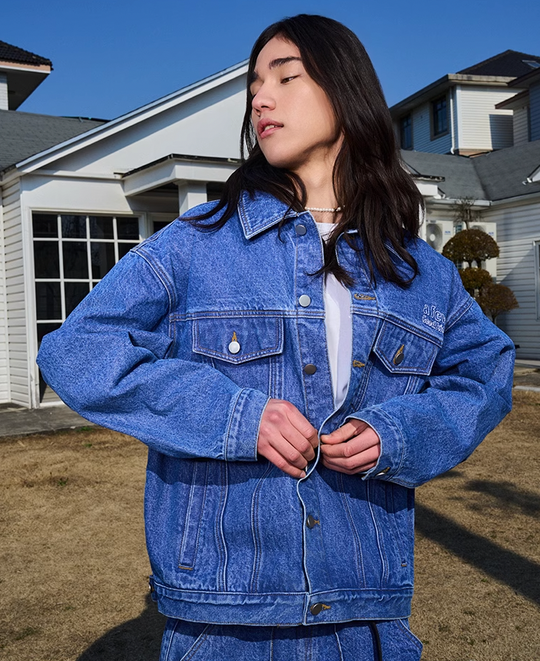 AFGK Three Angels Bright Line Embroidery Denim Jacket