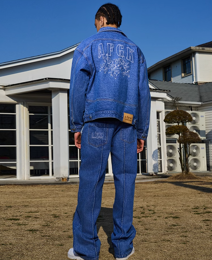 AFGK Three Angels Bright Line Embroidery Denim Jacket