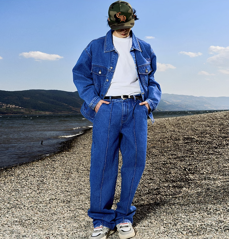 AFGK Three Angels Bright Line Embroidery Denim Jacket