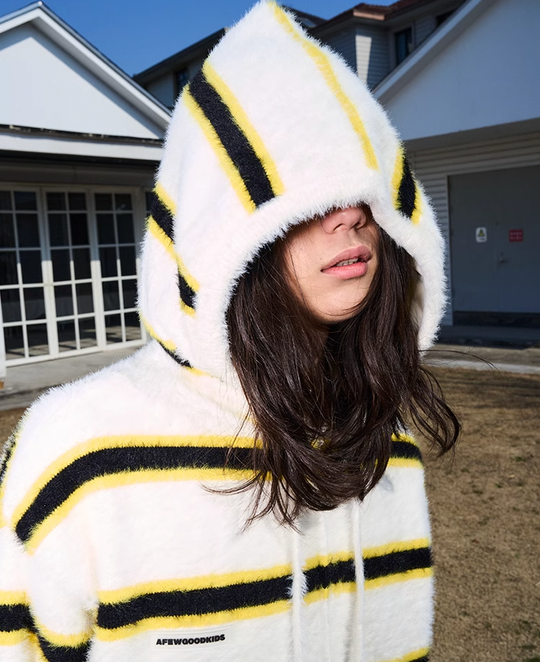 AFGK Striped Zipper Hooded Peplum Knit Jacket