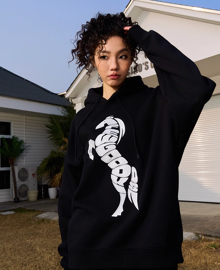 AFGK Morphing Font Horse Printed Embroidery Hoodie