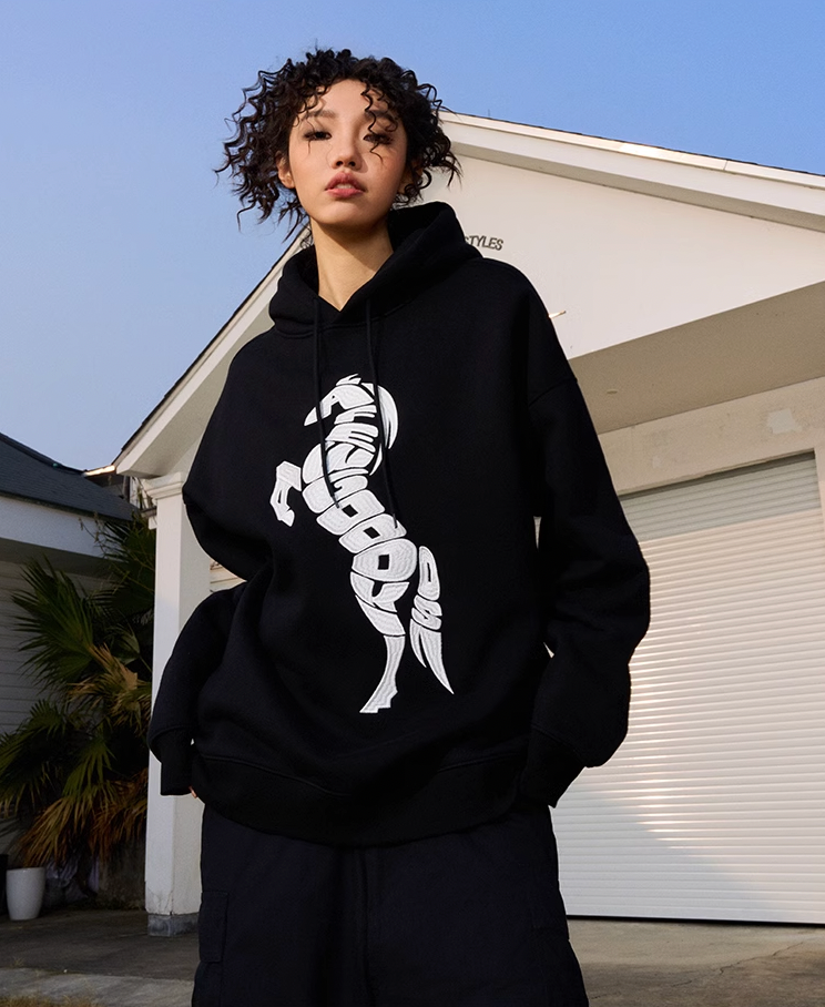 AFGK Morphing Font Horse Printed Embroidery Hoodie