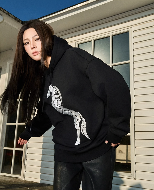 AFGK Morphing Font Horse Printed Embroidery Hoodie