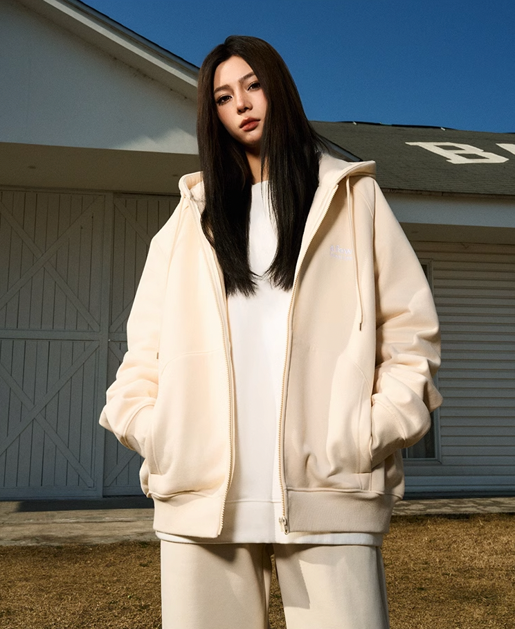 AFGK Basic Small Logo Embroidery Zipper Hoodie