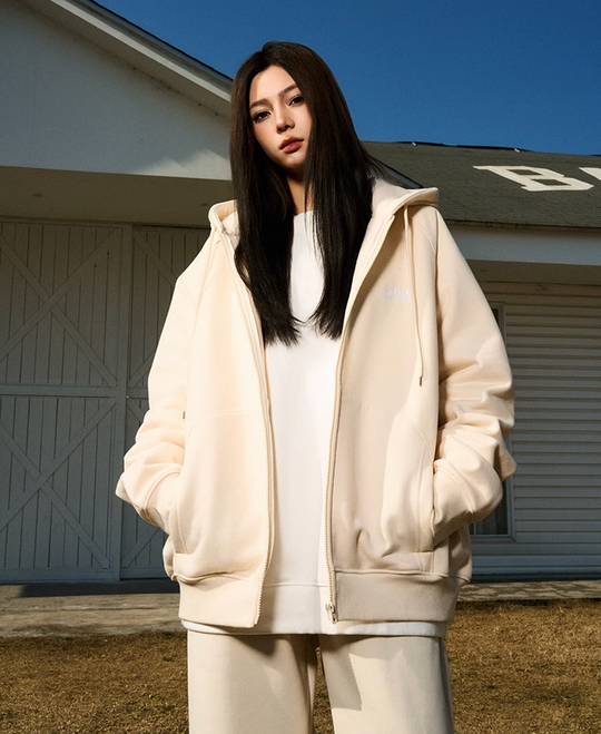 AFGK Basic Small Logo Embroidery Zipper Hoodie