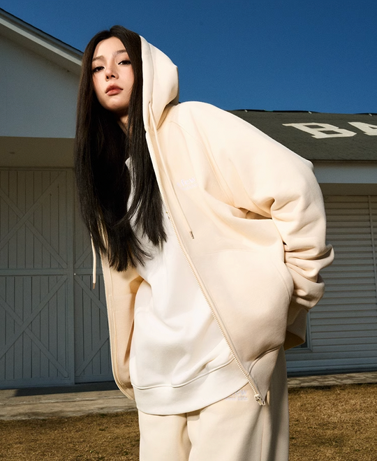 AFGK Basic Small Logo Embroidery Zipper Hoodie