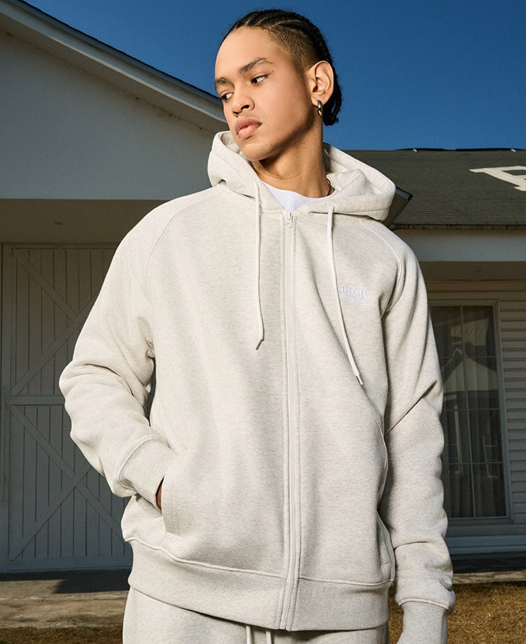 AFGK Basic Small Logo Embroidery Zipper Hoodie