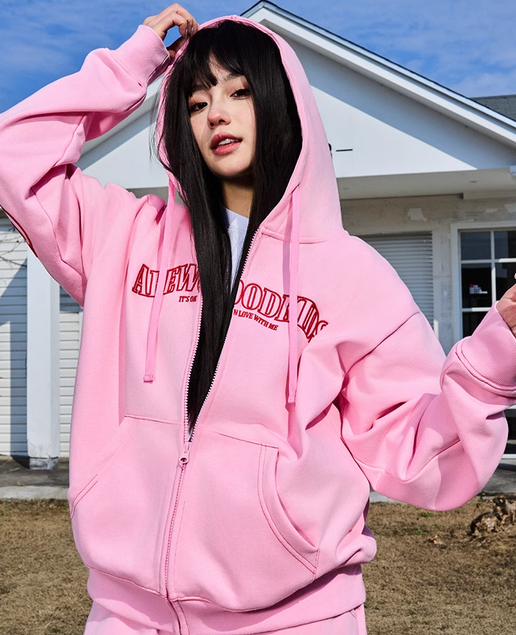 AFGK Big Logo Heart Embroidery Zipper Hoodie