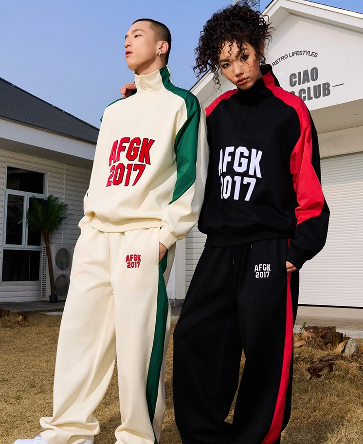 AFGK Standing Collar Patchwork Color Blocking Sweatshirt