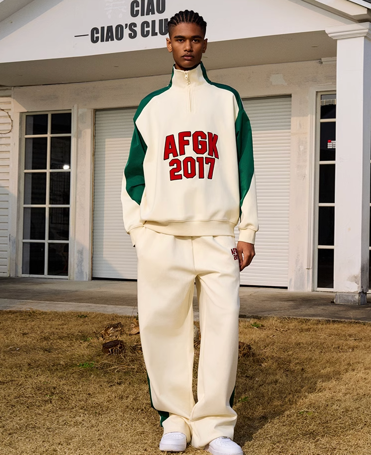 AFGK Standing Collar Patchwork Color Blocking Sweatshirt