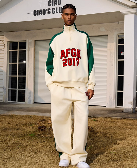 AFGK Standing Collar Patchwork Color Blocking Sweatshirt