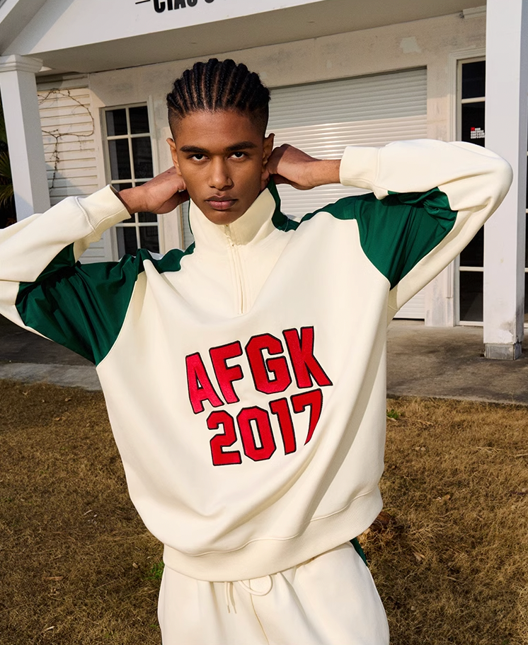 AFGK Standing Collar Patchwork Color Blocking Sweatshirt