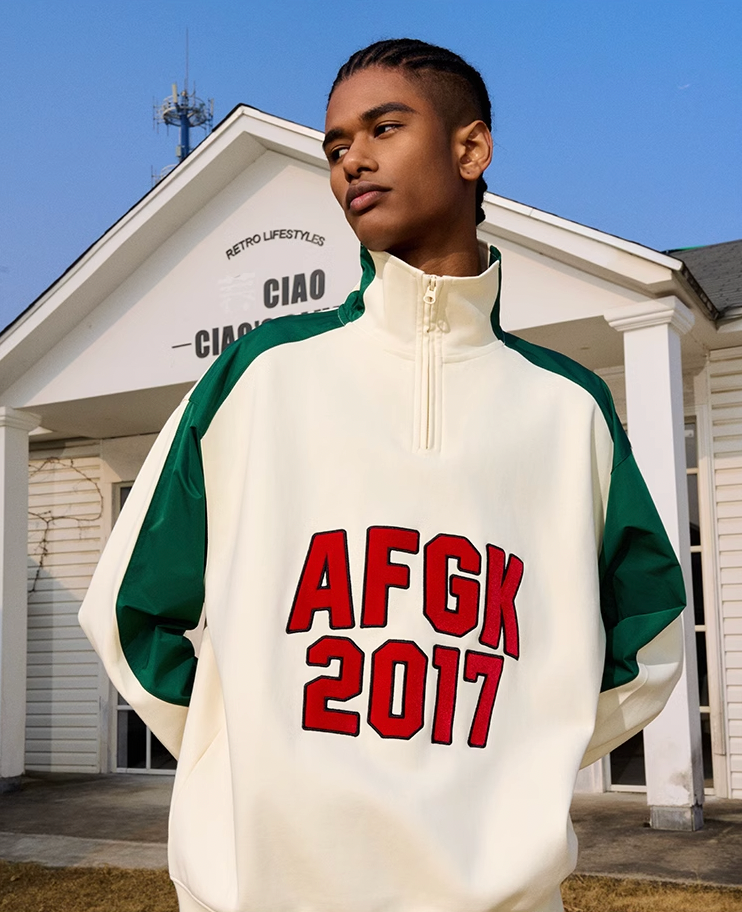AFGK Standing Collar Patchwork Color Blocking Sweatshirt