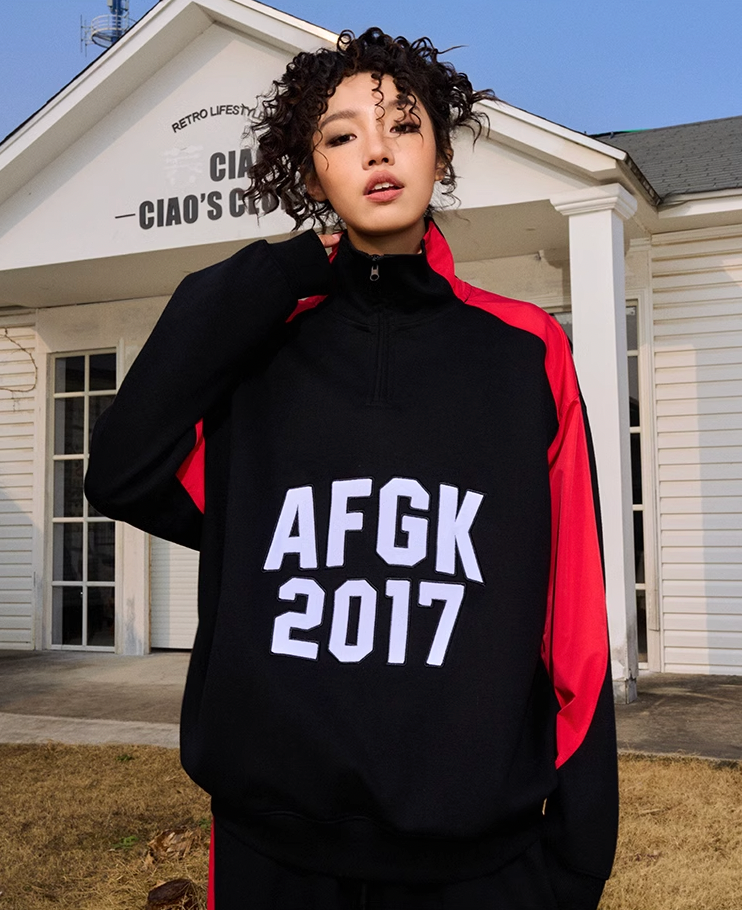 AFGK Standing Collar Patchwork Color Blocking Sweatshirt