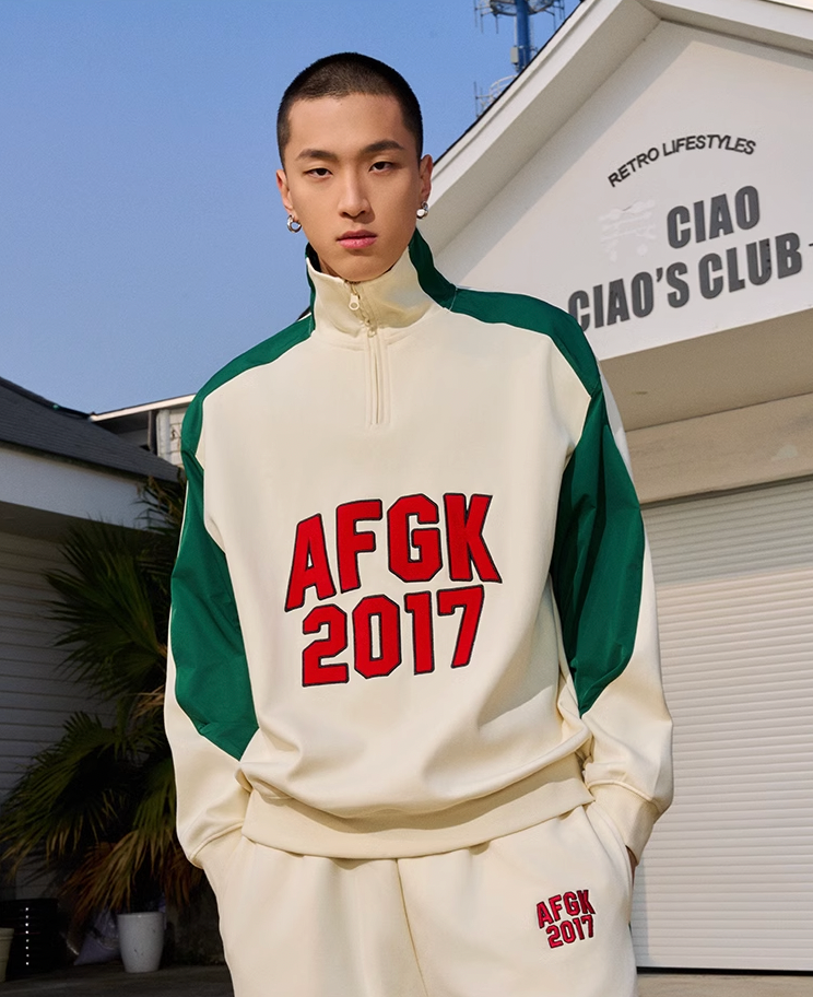 AFGK Standing Collar Patchwork Color Blocking Sweatshirt