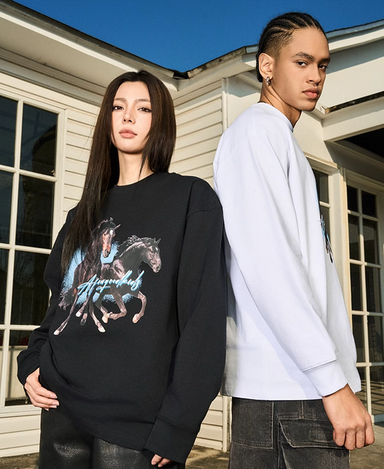 AFGK Prancing Black Horse Long Sleeve Tee