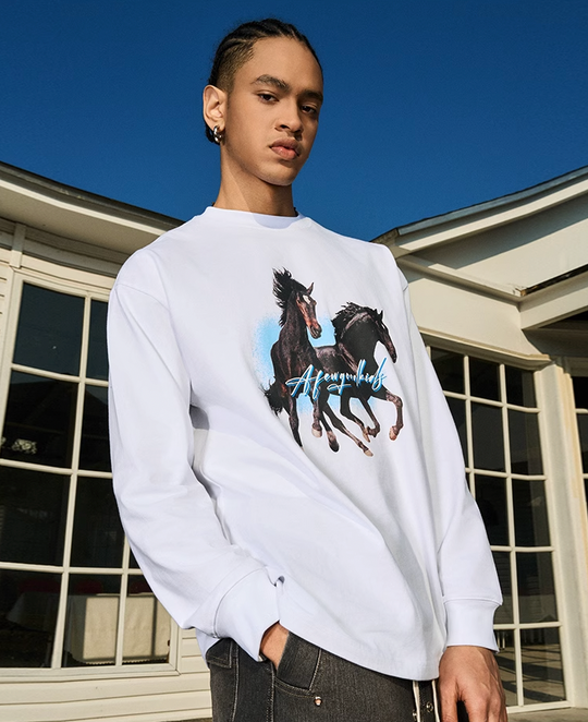 AFGK Prancing Black Horse Long Sleeve Tee
