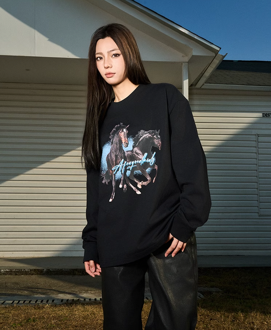 AFGK Prancing Black Horse Long Sleeve Tee