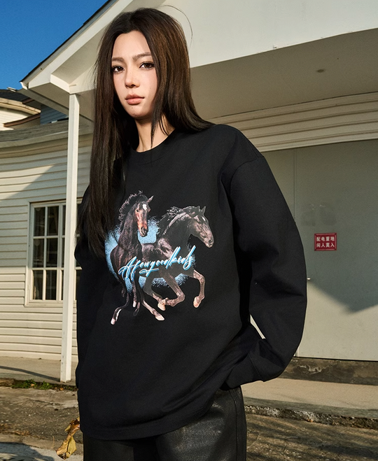 AFGK Prancing Black Horse Long Sleeve Tee