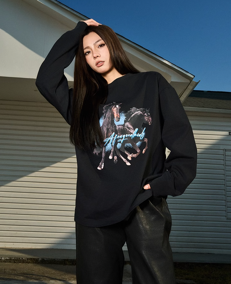 AFGK Prancing Black Horse Long Sleeve Tee