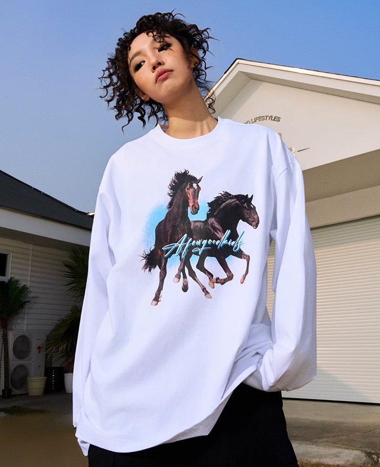 AFGK Prancing Black Horse Long Sleeve Tee