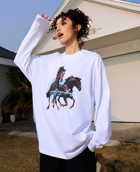 AFGK Prancing Black Horse Long Sleeve Tee