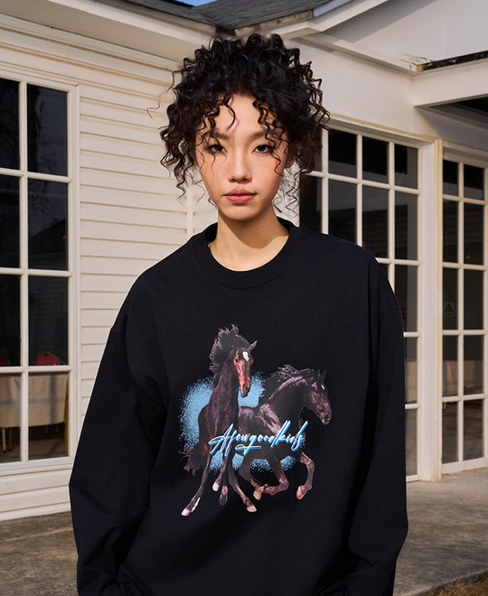 AFGK Prancing Black Horse Long Sleeve Tee