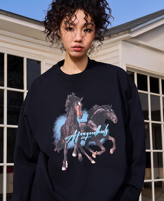 AFGK Prancing Black Horse Long Sleeve Tee