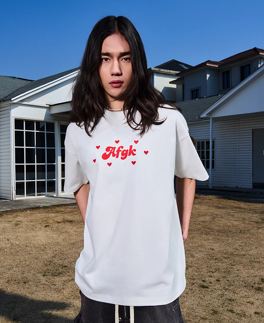AFGK Love Heart Scattered Confession Slogan Printed Tee