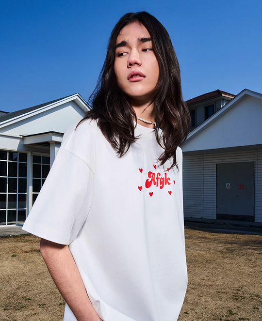 AFGK Love Heart Scattered Confession Slogan Printed Tee