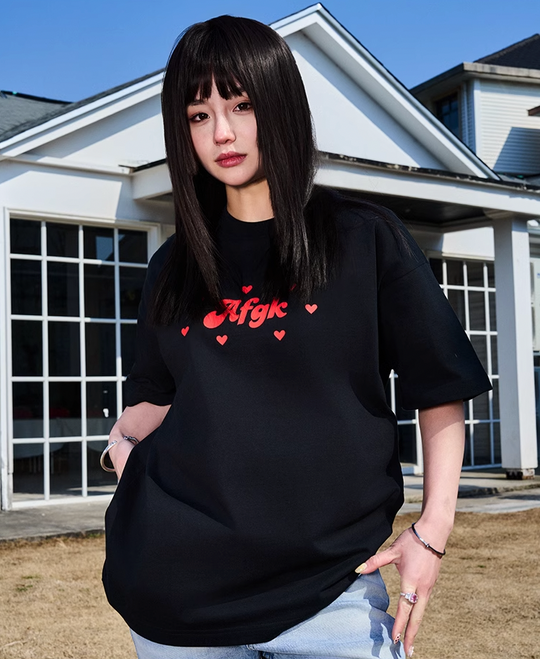 AFGK Love Heart Scattered Confession Slogan Printed Tee