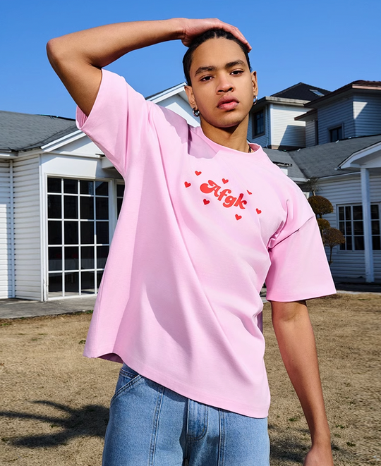 AFGK Love Heart Scattered Confession Slogan Printed Tee