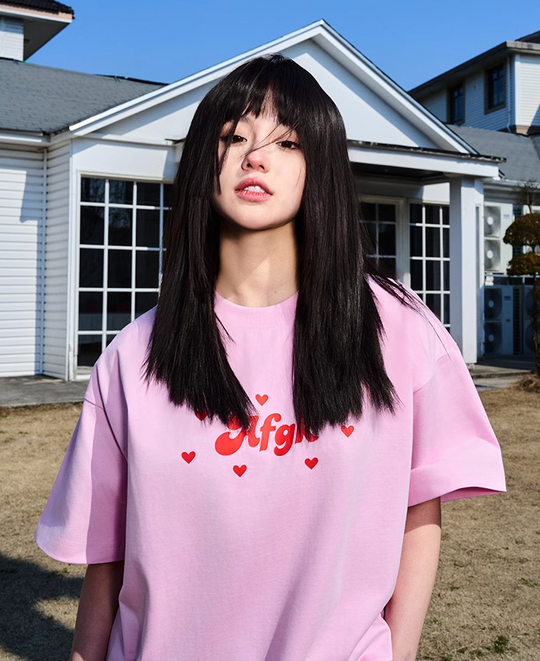 AFGK Love Heart Scattered Confession Slogan Printed Tee