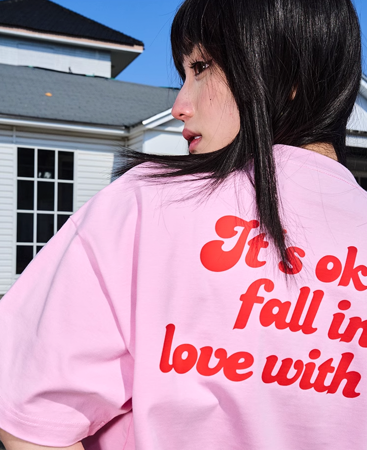 AFGK Love Heart Scattered Confession Slogan Printed Tee