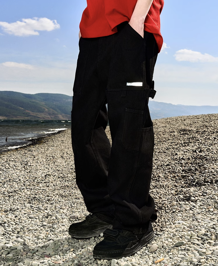 AFGK Rivet Multi Pocket Washed Lumberjack Denim Jeans