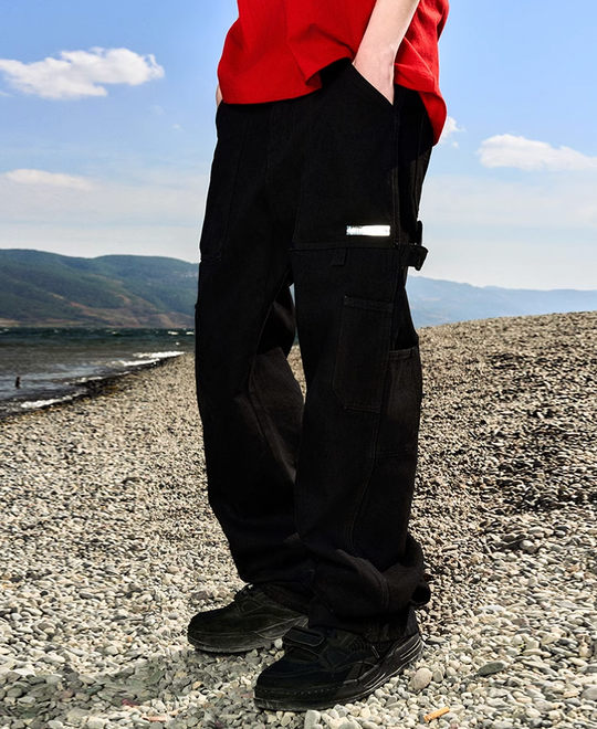 AFGK Rivet Multi Pocket Washed Lumberjack Denim Jeans