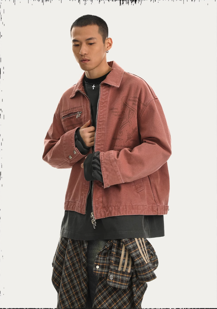 JHYQ Zipper Printed Canvas Work Jacket