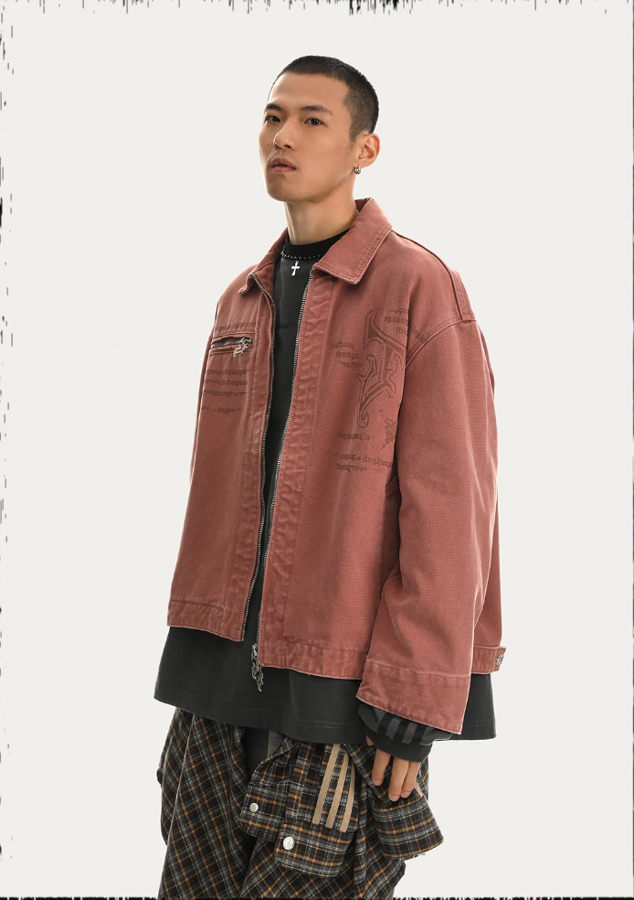 JHYQ Zipper Printed Canvas Work Jacket