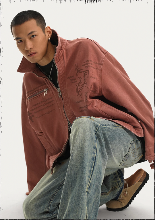 JHYQ Zipper Printed Canvas Work Jacket