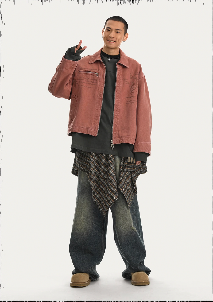 JHYQ Zipper Printed Canvas Work Jacket