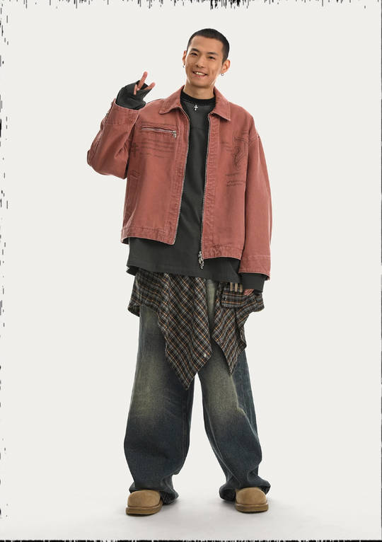 JHYQ Zipper Printed Canvas Work Jacket