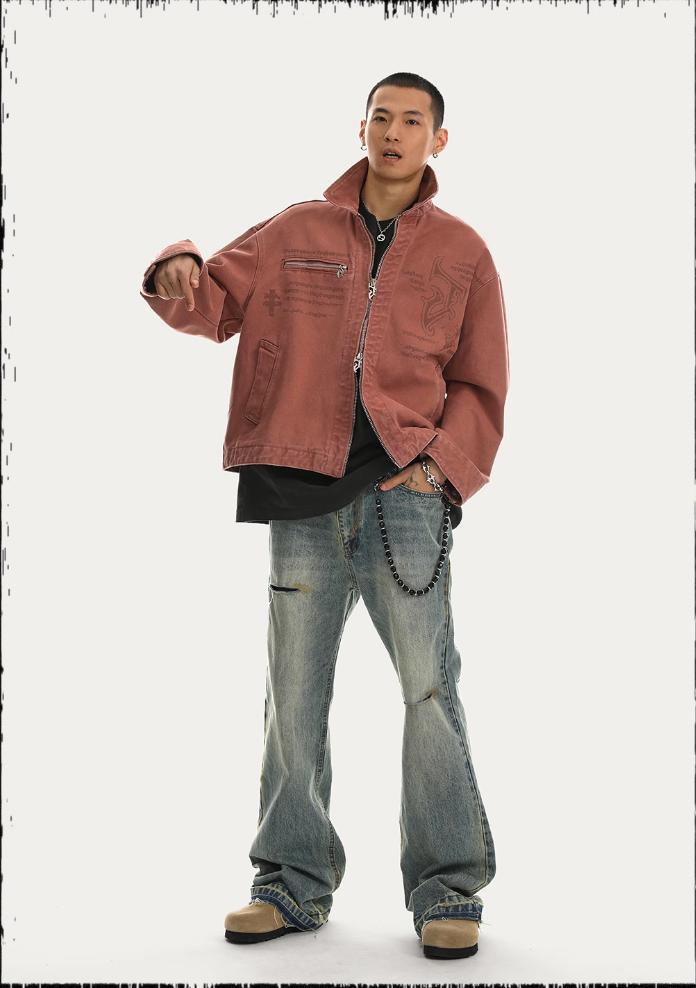 JHYQ Zipper Printed Canvas Work Jacket