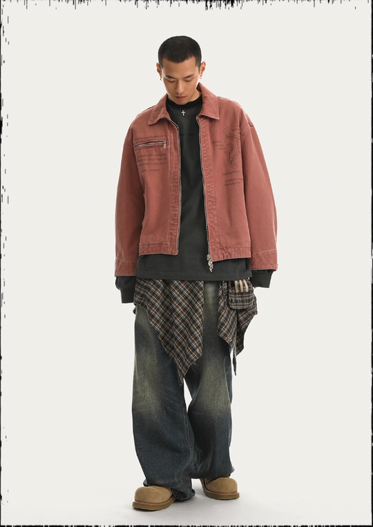 JHYQ Zipper Printed Canvas Work Jacket