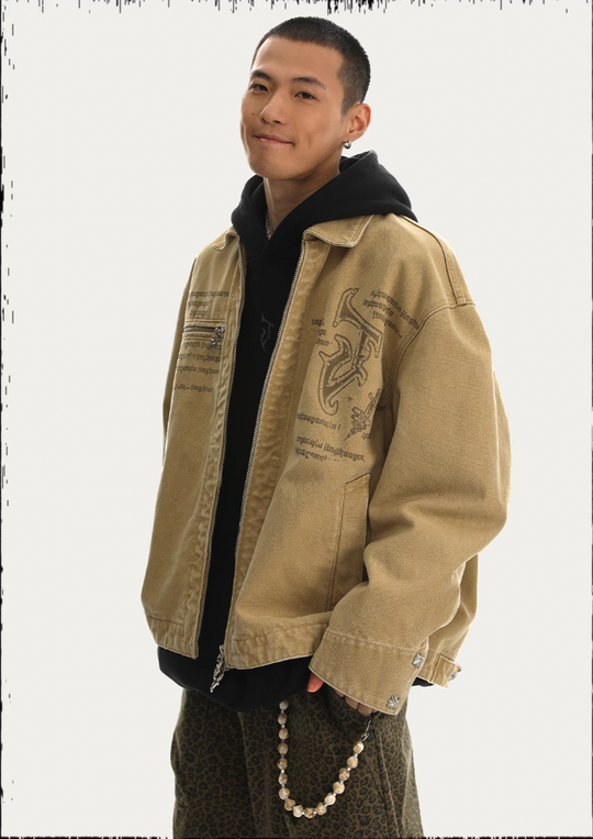 JHYQ Zipper Printed Canvas Work Jacket