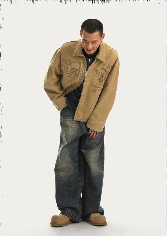 JHYQ Zipper Printed Canvas Work Jacket