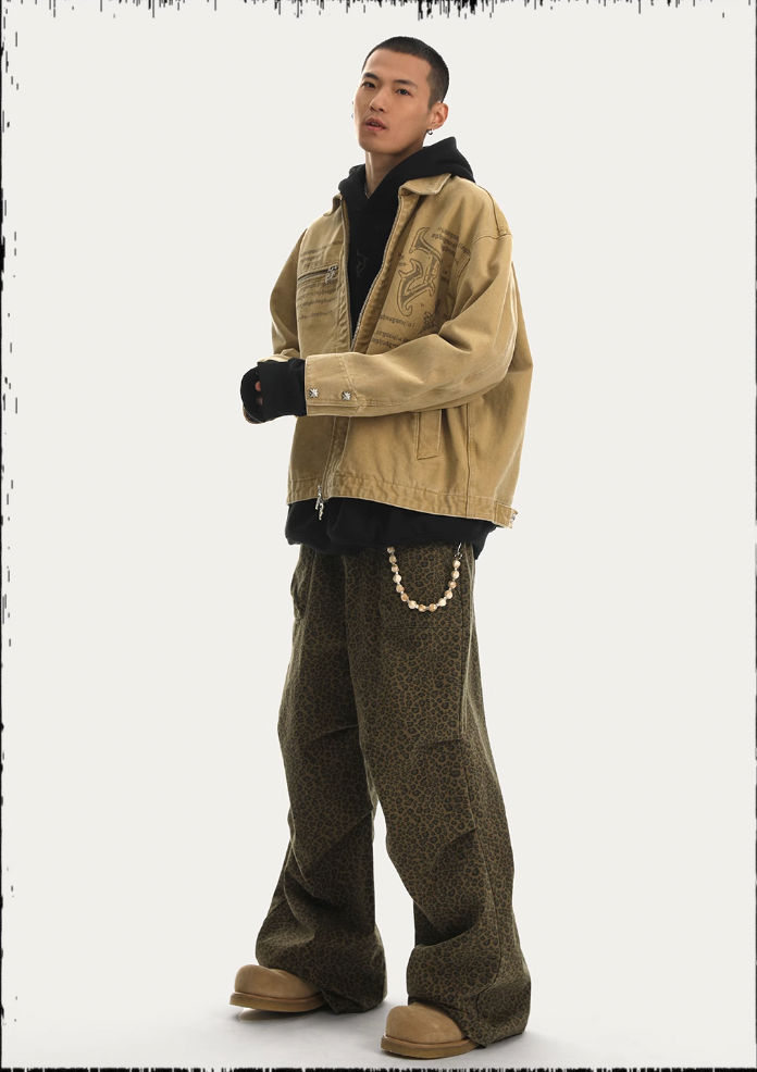 JHYQ Zipper Printed Canvas Work Jacket