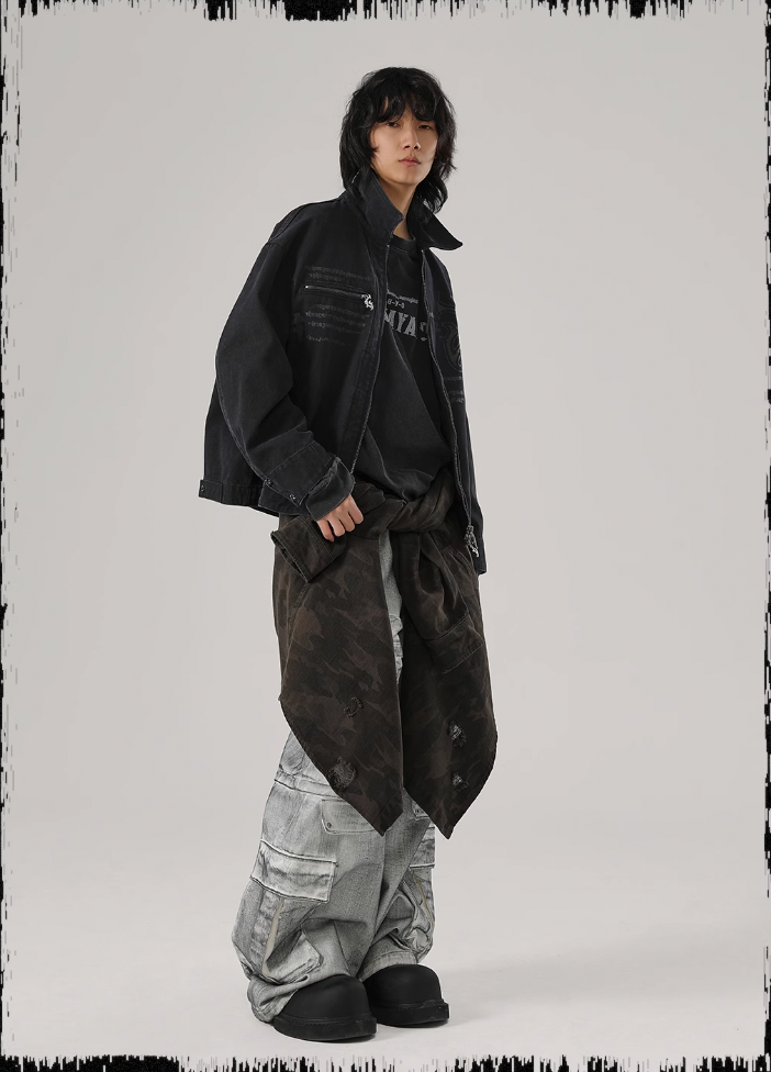 JHYQ Zipper Printed Canvas Work Jacket